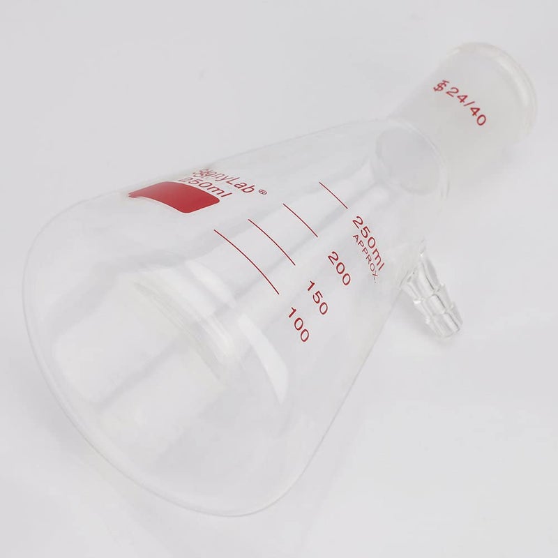stonylab Filtering Flask with 24/40 Standard Taper Outer Joint, Heavy Wall Borosilicate Glass Filter Flask, Bolt Neck with Tubulation, 250 ml - Image 5